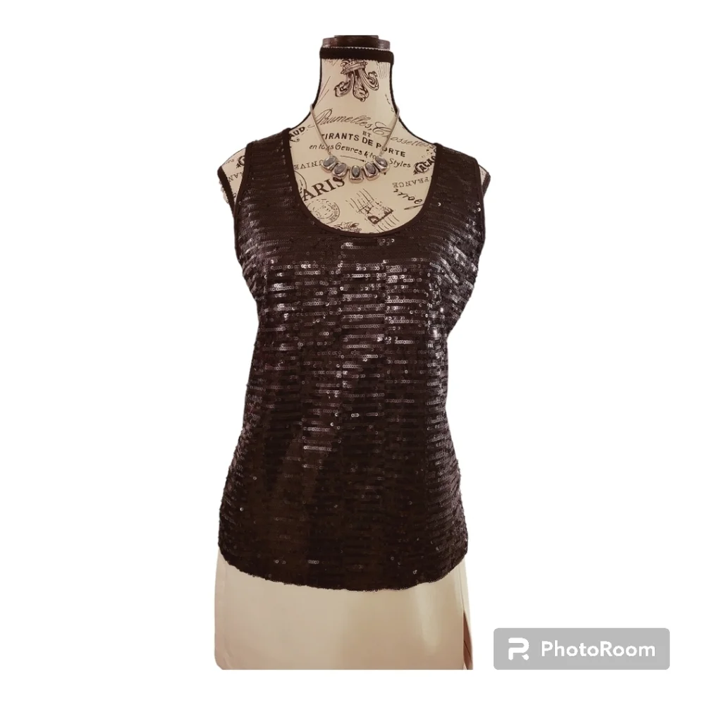 Jones New York Glittery Glitzy Silver Sequined Top - Picture 2 of 6